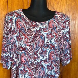 Talbots Red & Blue Paisley 3/4 Sleeve Crewneck Top Large